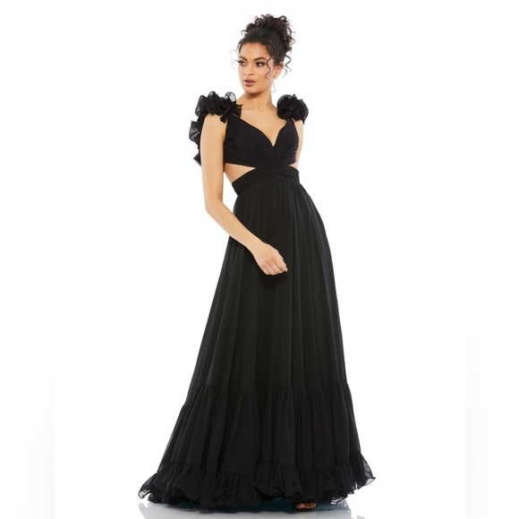Mac Duggal 67911 NWT RUFFLE TIERED CUT-OUT CHIFFON GOWN - Picture 1 of 6